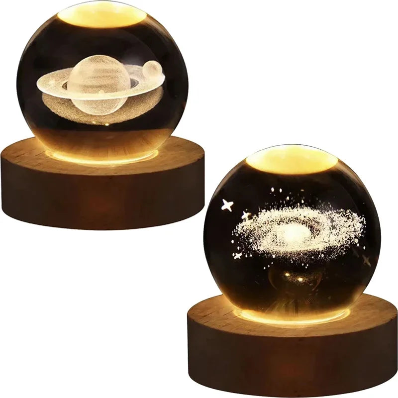 3D Moon Crystal Ball Night Light - LED Lights Hologram Glass Lamp, USB Powered Crystal Lamps with Adjustable Brightness