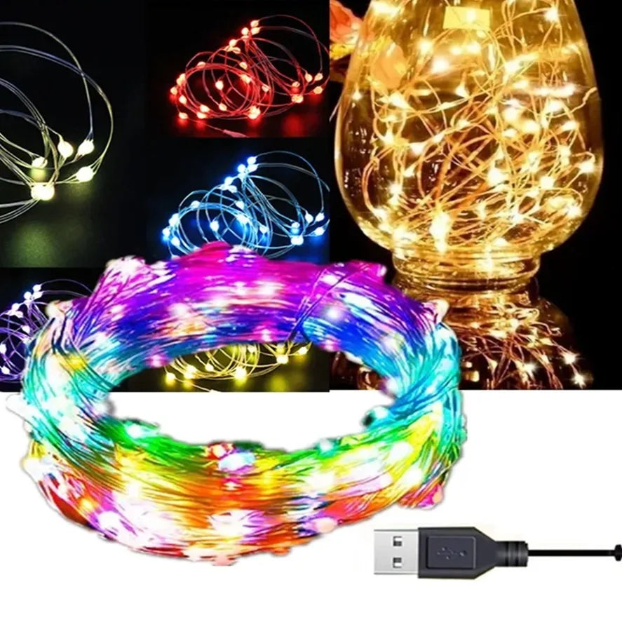 USB Copper Wire Lights Fairy Garland Lights LED String Lights Outdoor Waterproof String For Christmas Wedding Party Decorations