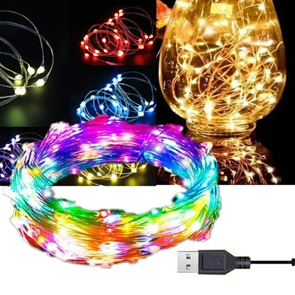 USB Copper Wire Lights Fairy Garland Lights LED String Lights Outdoor Waterproof String For Christmas Wedding Party Decorations