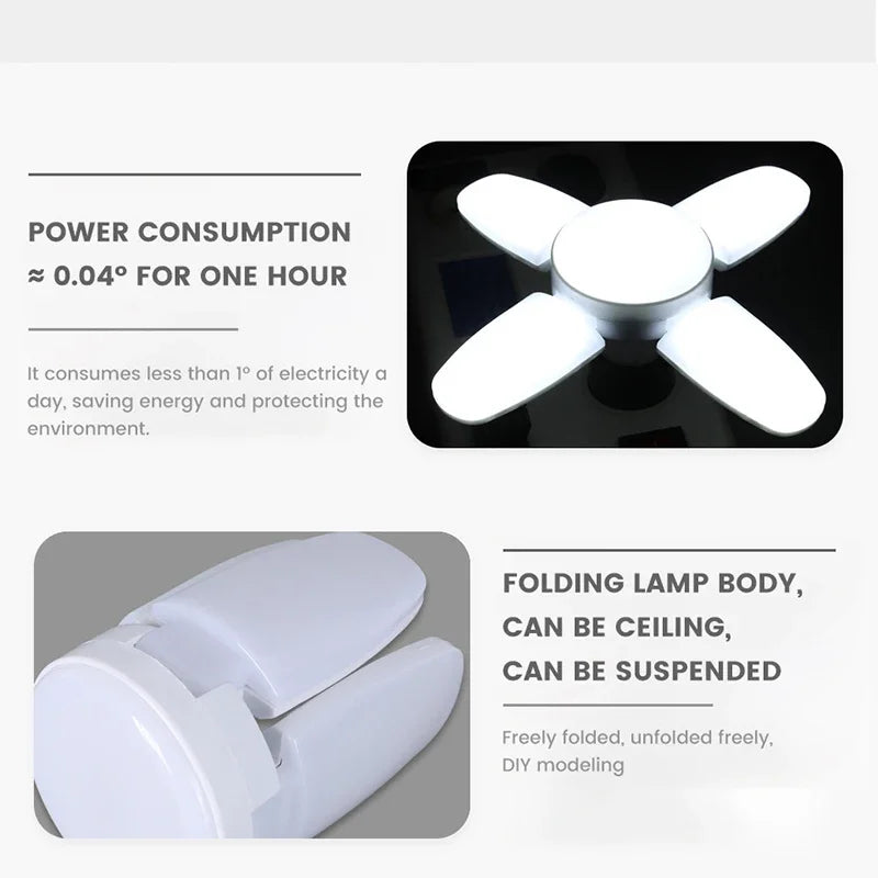 E27 Fan Shape Foldable 28W LED Bulb AC220V/110V Deformation for Home Ceiling Lights Warehouse and Garage White Light 6500K Bulb