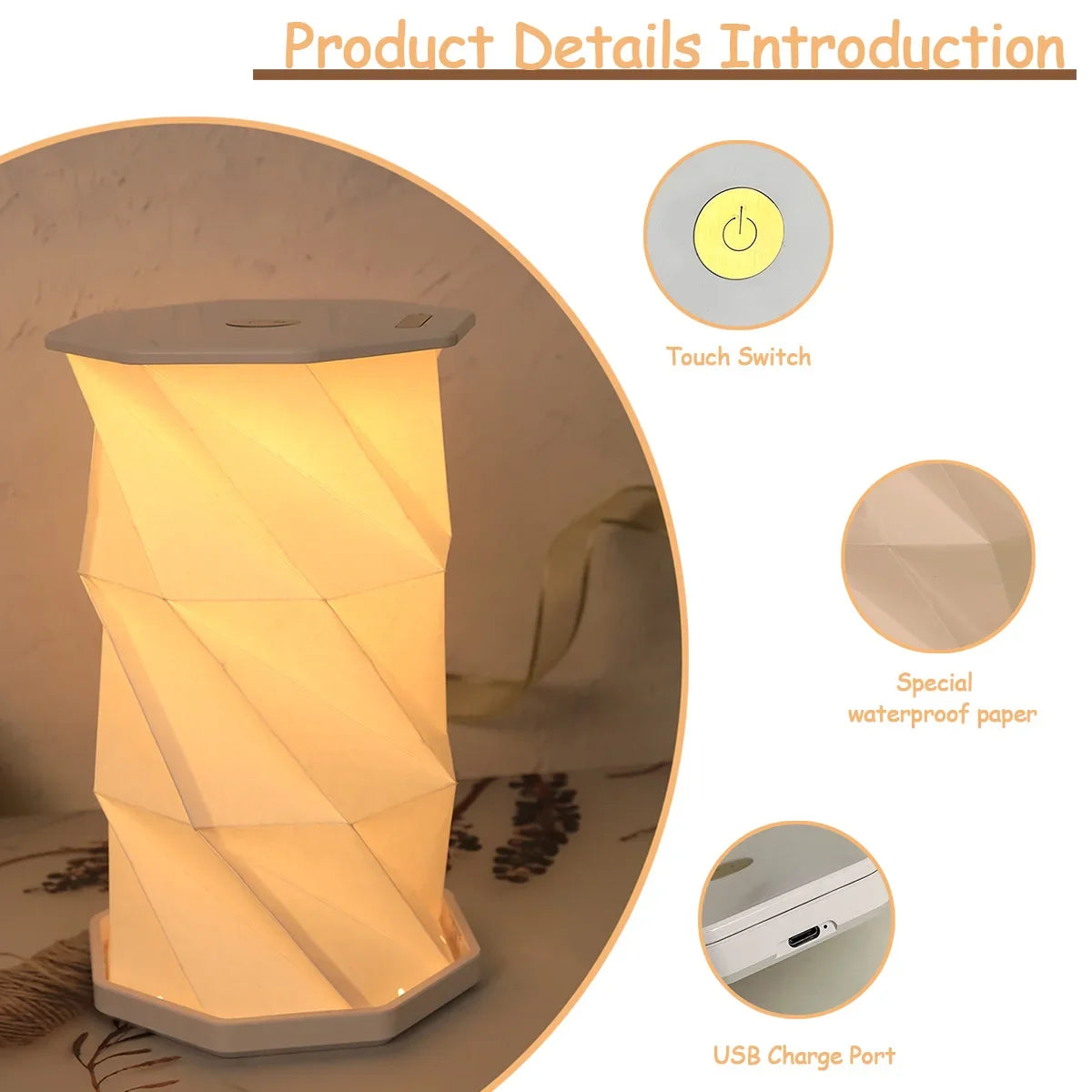Outdoor Portable Folding Table Lamp Dimmable Paper Lantern for Camping Traveling Tent Night Light Emergency Home Bedroom Decor
