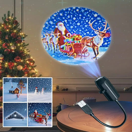 USB Projector Light Christmas Elk Santa Claus Night Light Switchable Pattern LED Projector Lamp for Room Ceiling Window Decor