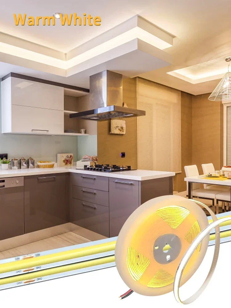 Dimmable FOB COB Led Strip Light DC12V 24V 320LEDs Flexible FCOB Led Tape Ribbon with DC Connector 1-10M Linear Kitchen Bedroom