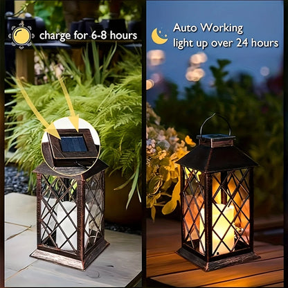 1/2PCS Solar Lantern, Flickering Flame-less Candle LED Light, Garden Hanging Decoration, for Courtyard and Party Decoration