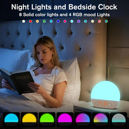 Sunrise Alarm Clock Wake Up Light Sound Machine for Sleep Dimmable LED RGB Night Light 30 Soothing Sound White Noise for Bedroom