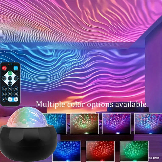 LED Night Light Starry Sky Ocean Water Ripple Projector Light Auto Rotate Remote Control RGB 7Colors Bedroom Party Ambient Light