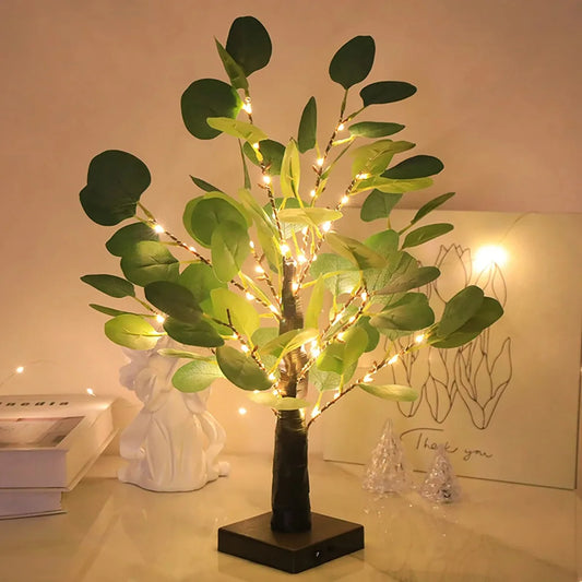 Artificial Eucalyptus Tree LED Lights Battery USB Operated Tree Lights for Room Party Decor Christmas Lamp Thanksgiving Gift