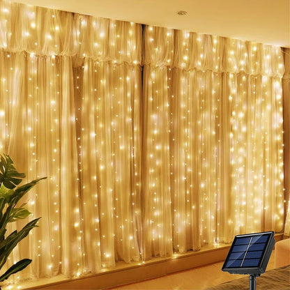 Solar LED Curtain Light Outdoor Garland Solar Fairy String Light Copper Wire Lamps for Garden Yard Wedding Party Holiday Decor