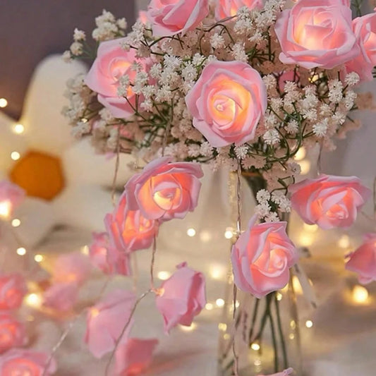 1PC 1.5M10LED/3M20LED artificial rose string light,powered by AA batteries(excl),used for room and Valentine's Day decoration