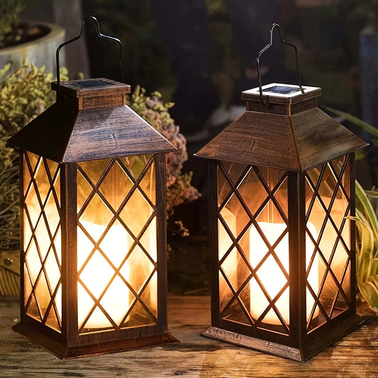 1/2PCS Solar Lantern, Flickering Flame-less Candle LED Light, Garden Hanging Decoration, for Courtyard and Party Decoration