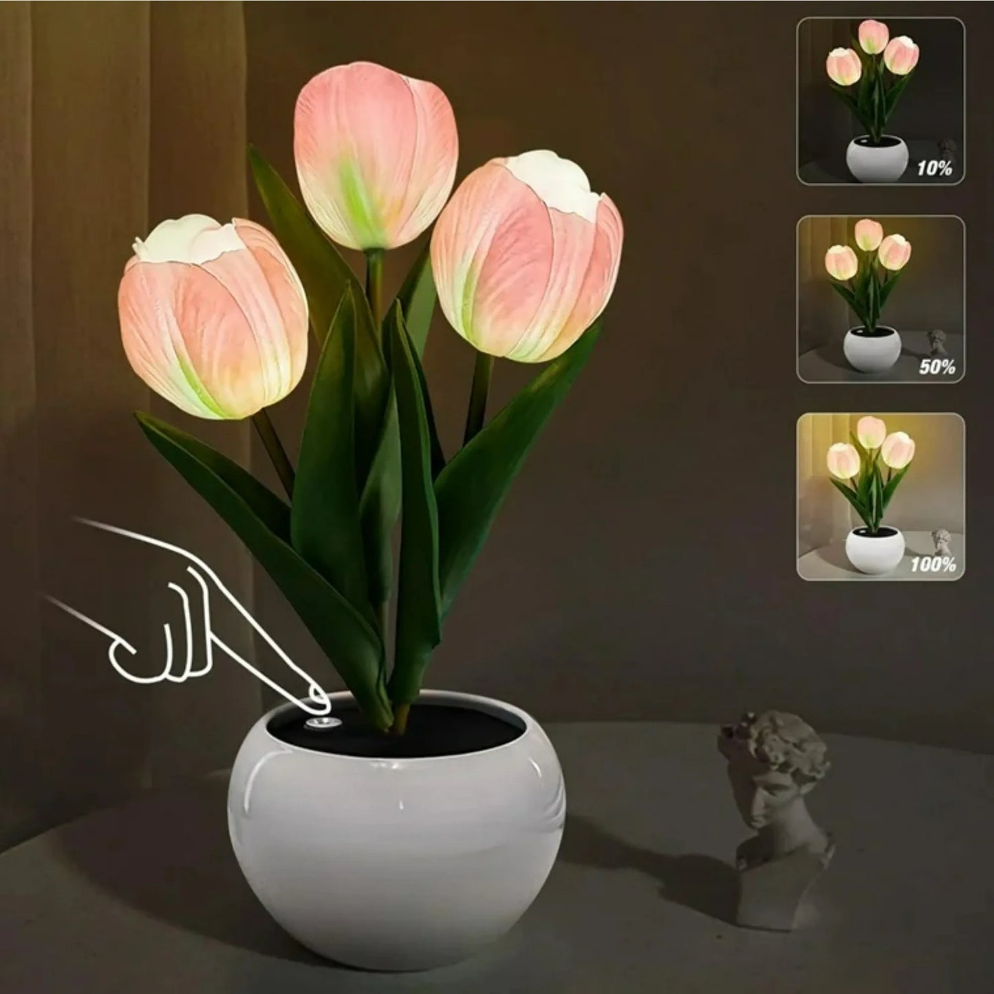 LED Tulip Lamp Touch and Button Dimming Simulation Flower Atmosphere Desk Light Room Table Decoration Lamp Gift for Girl Friend