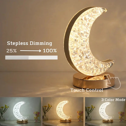 Moon Star Night Lights Crystal Touch Dimming Home Decor Aesthetics USB Bedside LED Ambient Table Islamic Eid Lamps