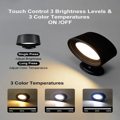 LED Wall Mounted Lights, Rechargeable Sconces Lamp, 3 Color Temps & Touch, 360°Rotation Dimmable Cordless Light