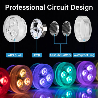 RGB Outdoor Led Underwater Submersible Lights with Battery Remote Control for Swimming Pool Fish Tank Party Pumpkin Garden Decor