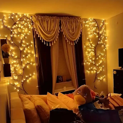 USB-Powered 144 LED String Lights Willow Branch Wall Light, 2.3M Festive Decoration String for Living Room Bedroom Wedding Party