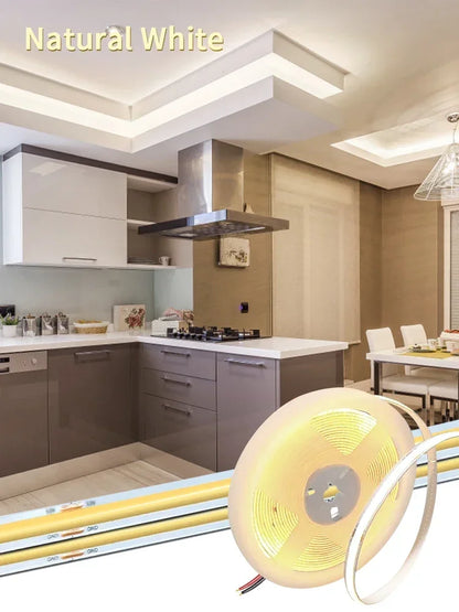 Dimmable FOB COB Led Strip Light DC12V 24V 320LEDs Flexible FCOB Led Tape Ribbon with DC Connector 1-10M Linear Kitchen Bedroom