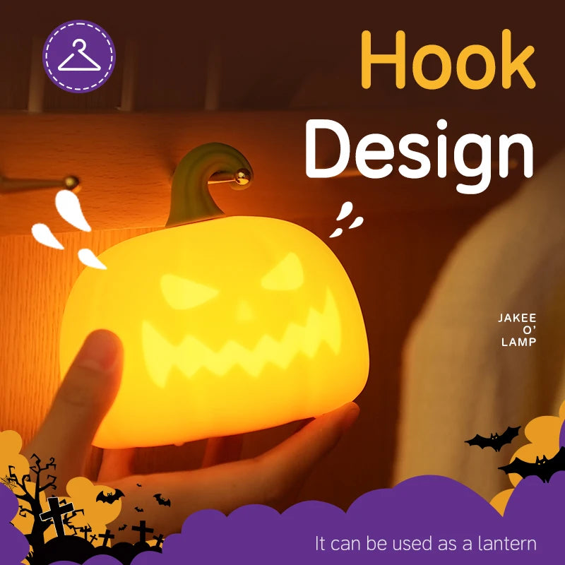 Pumpkin Led Table Lamp Jack O Lantern Silicone Rechargeable Portable Night Light for Bedroom Halloween Decor Kids Toy Gifts