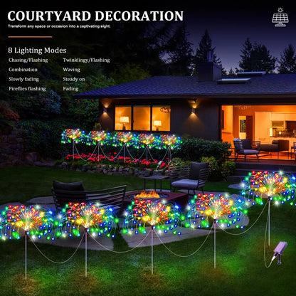 5Pcs Solar Power Fireworks Light 400LEDS Outdoor Solar Light Waterproof LED Fairy Lights 8 Modes Lighting For Garden Lawn Yard