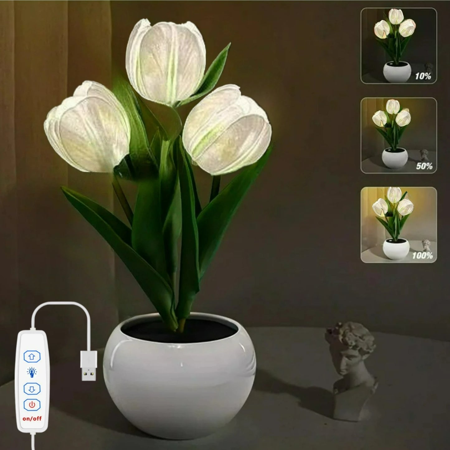 LED Tulip Lamp Touch and Button Dimming Simulation Flower Atmosphere Desk Light Room Table Decoration Lamp Gift for Girl Friend