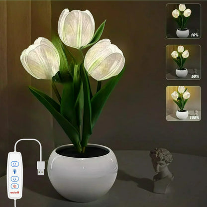 LED Tulip Lamp Touch and Button Dimming Simulation Flower Atmosphere Desk Light Room Table Decoration Lamp Gift for Girl Friend