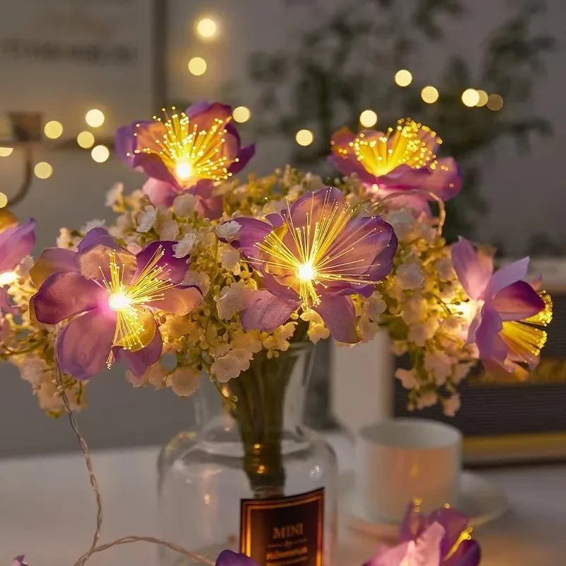 Battery Powered Optical Fiber Flower String Lights LED Flower Party Garland Fairy Lights Wedding Valentine's Day Home Decor