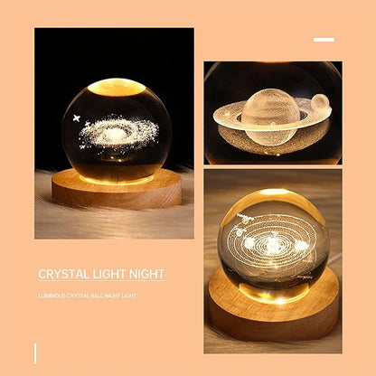 3D Moon Crystal Ball Night Light - LED Lights Hologram Glass Lamp, USB Powered Crystal Lamps with Adjustable Brightness