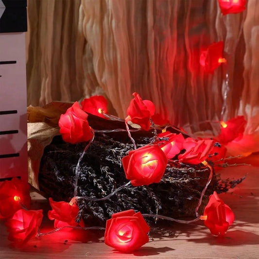 1PC 1.5M10LED/3M20LED artificial rose string light,powered by AA batteries(excl),used for room and Valentine's Day decoration