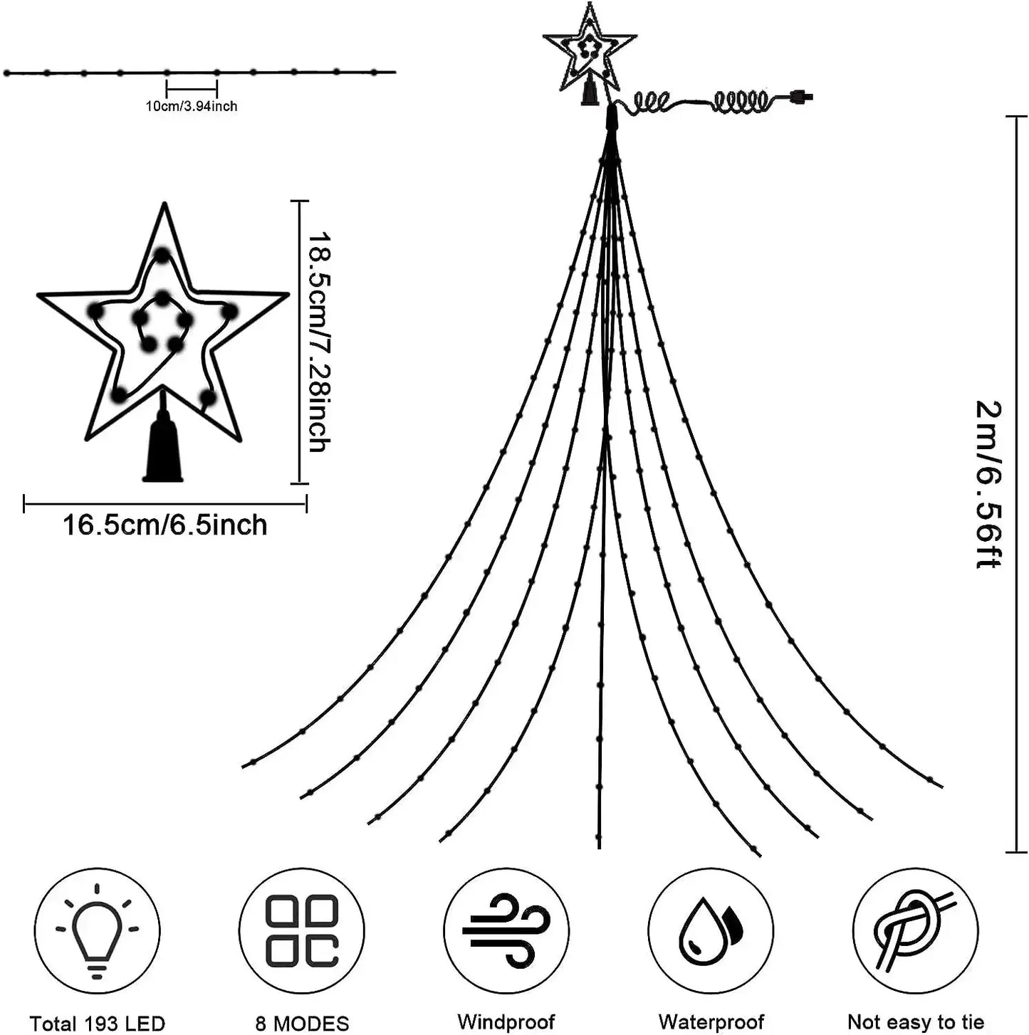 Solar Holiday Decoration Lights LED Christmas String Lights USB 8 Modes Indoor Outdoor Glowing Stars Hanging Fairy Flash Lights