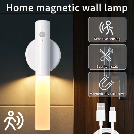 Portable Led Night Light with Motion Sensor Intelligent Human Body Induction Wall Lamp Rechargeable Lantern 5V Cylinder Plastic