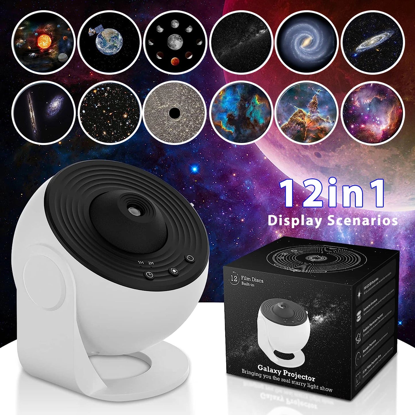 12 in 1 Night Light Galaxy Projector Starry Sky Projector 360° Rotate 4K HD Lamp for Kids Bedroom Christmas Gift Wedding Decor