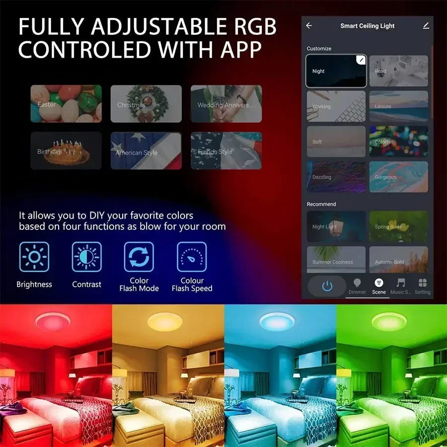 Tuya Wifi Led Ceiling Light 85-265V with RF Remote Group Control Alexa Google Smart Life RGB Lamp Flush Mount Light Fixture 24W