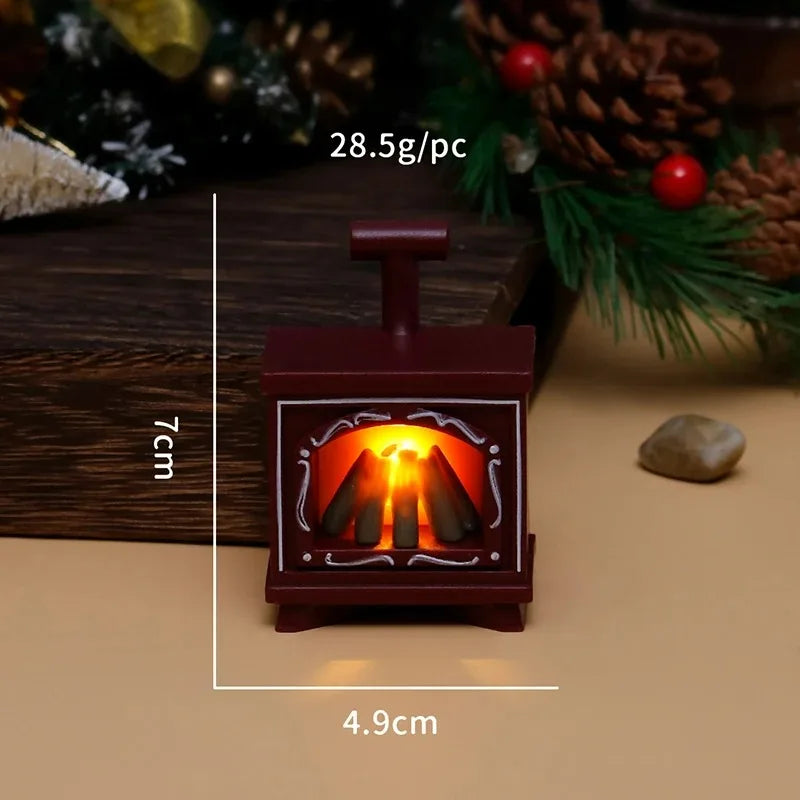 LED Dollhouse Mini Fireplace Glowing Stove Model House Furniture Kitchen Life Scene Decoration Toys Bedroom Bedside Night Light