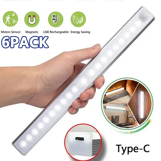 PIR Motion Sensor LED Under Cabinet Lamp Dimmable Rechargeable Night Light Stairs Closet Room Aisle Tube Bar Detector Bulb