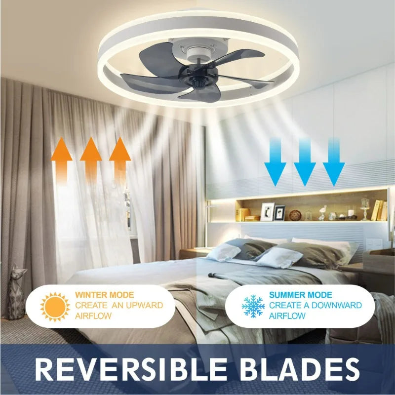 LED Fan Light with Remote Control 3 Color Dimming Living Room Dining Room Bedroom Lighting Silent Home Ceiling Fan Light