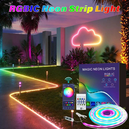 1-10M RGBIC Smart Neon Led Strip Lights Flexible Light With APP Remote Control 5V USB Music Sync DIY Gaming Ambient Wall Decor