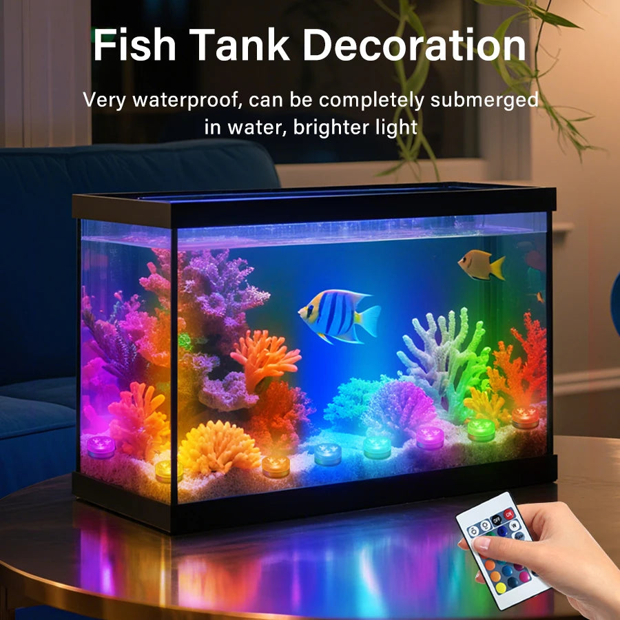 RGB Outdoor Led Underwater Submersible Lights with Battery Remote Control for Swimming Pool Fish Tank Party Pumpkin Garden Decor