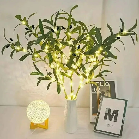 Artificial Plant Olive Branch LED Light DIY Handcrafted Home Restaurant Cafe Office Desk Counter Night Light Decoration