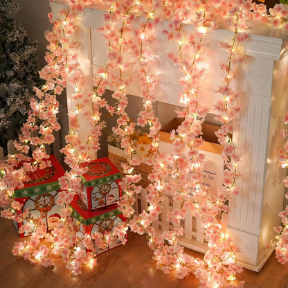 Artificial Plants Garland Artificial Flower Vines Lights for Bedroom Party Holiday Decoration 2M 20LEDs Cherry Blossom Light