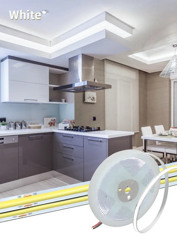 Dimmable FOB COB Led Strip Light DC12V 24V 320LEDs Flexible FCOB Led Tape Ribbon with DC Connector 1-10M Linear Kitchen Bedroom