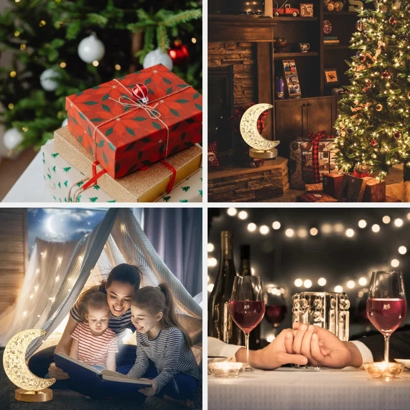 Moon Star Night Lights Crystal Touch Dimming Home Decor Aesthetics USB Bedside LED Ambient Table Islamic Eid Lamps