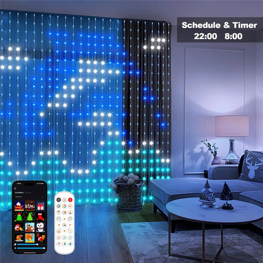 1/2PCS 400LED Curtain Lights LED String Light Smart App Control Music Sync DIY Pattern Waterproof for Indoor Outdoor Party Decor