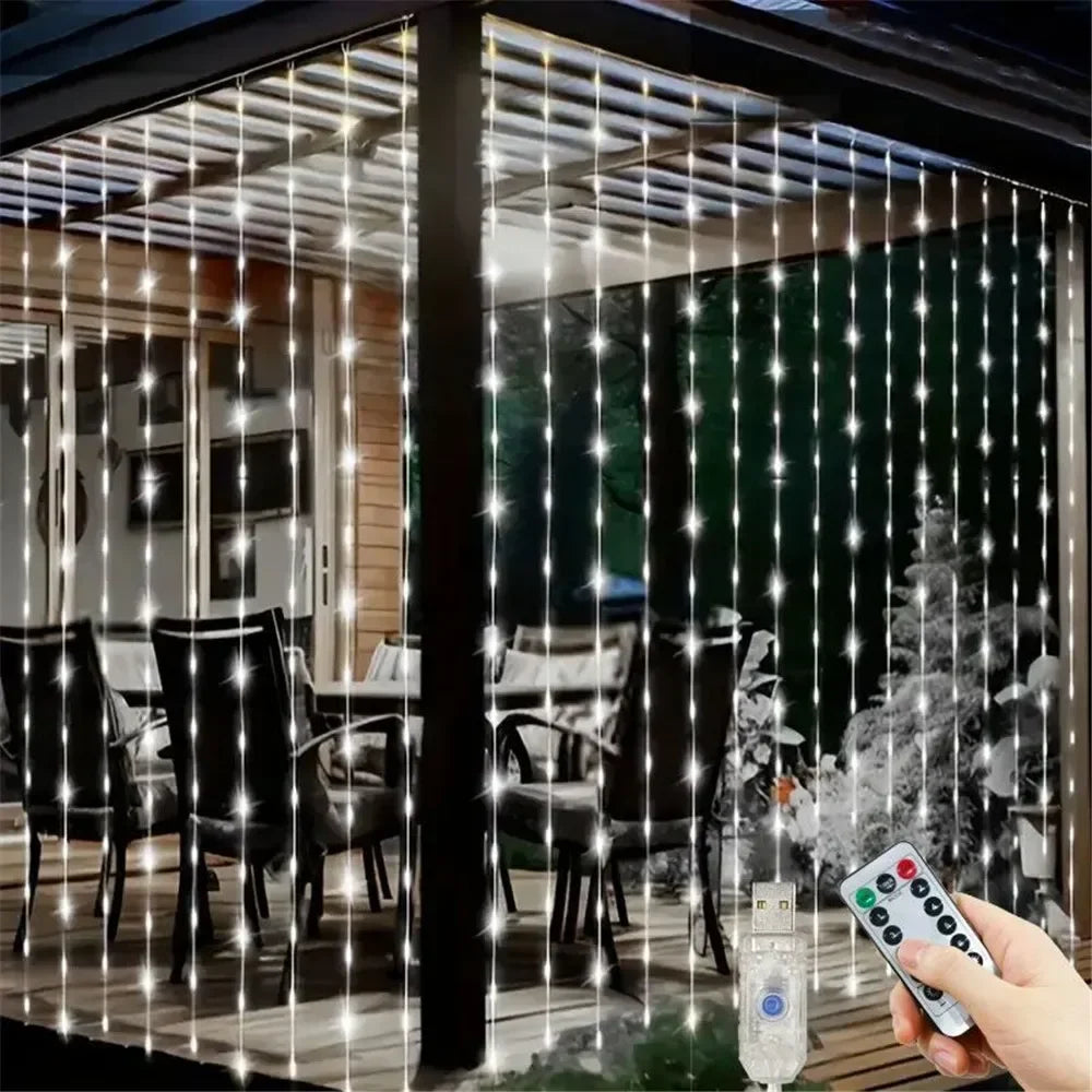 1pc 6x3/3x3/3x2/3x1m USB LED Curtain String Lights Bedroom Christmas Garland Fairy Lamp Wedding Party Home Decoration Lighting