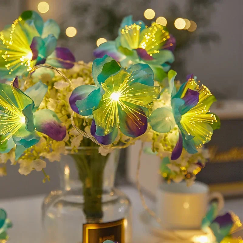 Battery Powered Optical Fiber Flower String Lights LED Flower Party Garland Fairy Lights Wedding Valentine's Day Home Decor