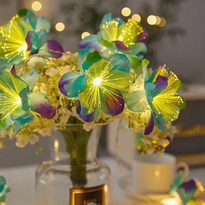 Battery Powered Optical Fiber Flower String Lights LED Flower Party Garland Fairy Lights Wedding Valentine's Day Home Decor