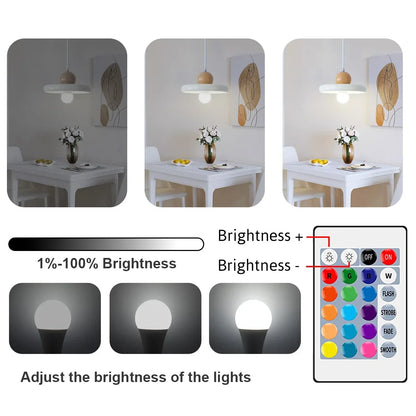 1-10PCS Super Bright 20W RGB LED Bulb Lamp 24 Key Remote Control Dimmable AC220V Colorful Change for Bedroom LivingRoom Home