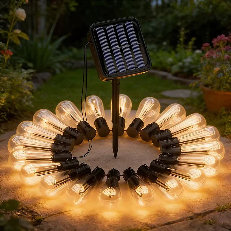 Edison Light Outdoor String Shatterproof Bulbs, Waterproof LED Solar Hanging Ambience Lights, for Yard Garden Patio Bistro