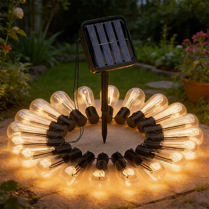 Edison Light Outdoor String Shatterproof Bulbs, Waterproof LED Solar Hanging Ambience Lights, for Yard Garden Patio Bistro