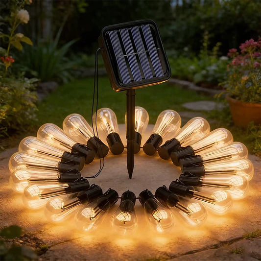 Edison Light Outdoor String Shatterproof Bulbs, Waterproof LED Solar Hanging Ambience Lights, for Yard Garden Patio Bistro