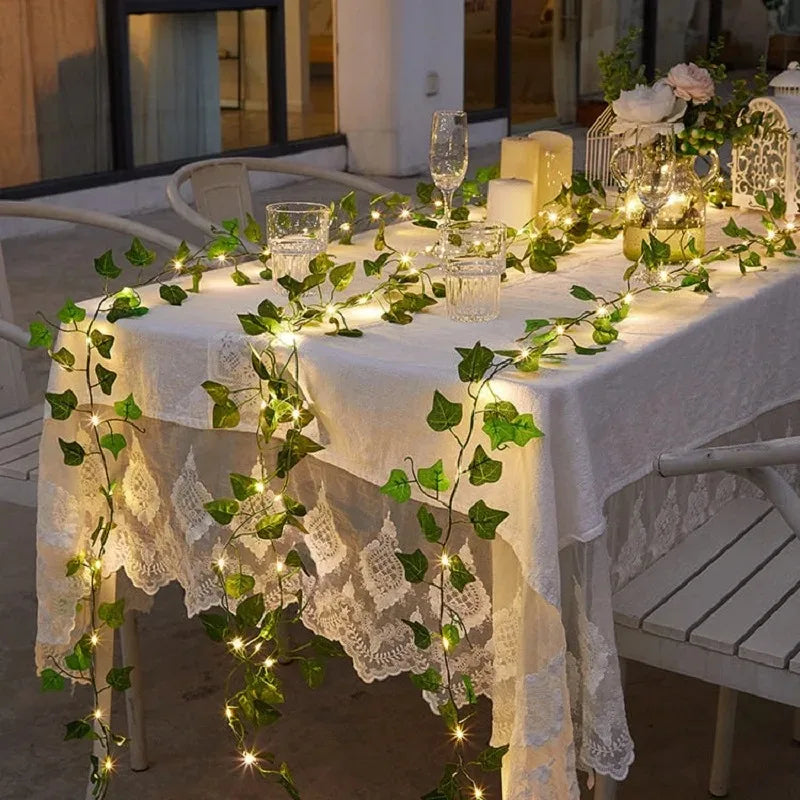 Solar String Light Artificial Leaf Flower Light Garland Decoration Outdoor Room Curtain Lamp for Wedding Party Garden