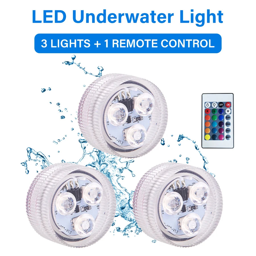 RGB Outdoor Led Underwater Submersible Lights with Battery Remote Control for Swimming Pool Fish Tank Party Pumpkin Garden Decor